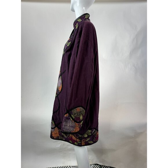 Reversible Vintage 80s Womens Coat With Floral Quilted Pattern & Black Faux Leat - Picture 10 of 16